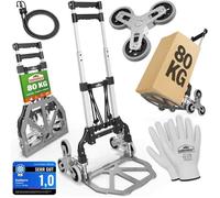 GARDEBRUK® Diable aluminium pliable escalier 80kg 6 roues pleines increvables gants 2 tendeurs chariot de transport diable déménagement manutention