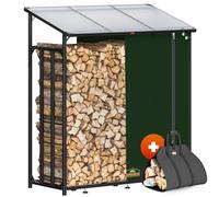 Gardebruk Range-Bûche Extérieur XXL Noir 2,3 m³ | Abri à Bois de Chauffage, Toit en Alu, Plaques en Polycarbonate, Sac de transport de bûches, 163x70x180-193cm
