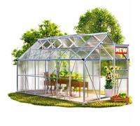 GARDEBRUK® Serre de jardin aluminium 7,2m² 380x190cm 4 lucarnes serre à tomates plantes légumes fleurs hivernage châssis 11,8m³