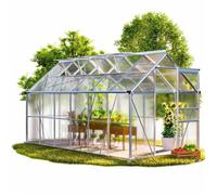 GARDEBRUK® Serre de jardin aluminium 7,2m² fondation 380x190cm 4 lucarnes serre à tomates plantes légumes hivernage châssis 11,8m³