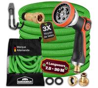 GARDEBRUK® Tuyau d'Arrosage Extensible 22 m Vert - Pistolet Multijets 8 Modes, Raccords Laiton Anti-Fuite, Flexible Latex Triple Épaisseur, Résistant 12 Bars, Enrouleur Léger pour Jardin & Terrasse