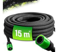 GARDEBRUK® Tuyau d'irrigation microporeux 15m 1/2' répartiteur en T 2 raccords surface sous terre jardin fleurs plantes tuyau arrosage goutte à goutte