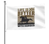 Garden Flag La Vie Est Plus Belle Avec Les Chevaux Treer Drapeau Couleurs Vives Drapeau De Jardin Résistant À La Décoloration Drapeau Extérieur Pour Porche Masion 90X150Cm
