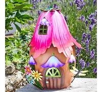 Garden Mile 30 cm Fuchsia Foyer Maisons de fées pour le jardin Décorations pour pelouse, terrasse, cour, imperméable et peinte à la main Ornements de jardin en métal Maison de fée pour intérieur et