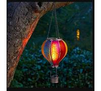 Garden Mile Balloon Fiesta Lanterne solaire à suspendre en forme de montgolfière réaliste en métal coloré pour jardin, extérieur et intérieur, éclairage fantaisie de terrasse (couleur multicolore)
