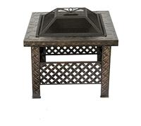 Garden Mile brasero Exterieur 2 en 1 pour Barbecue avec Effet Bronze - Grand brasero Fonte carré - Brûleur à bûches de Jardin avec Housse de Pluie et tisonnier pour Barbecue, Camping, terrasse
