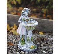 garden mile Décoration de Jardin en Forme d'ange avec Bain d'oiseaux à énergie Solaire - Effet Pierre - Figurine de Fille en résine - Statue Solaire pour l'extérieur et l'intérieur