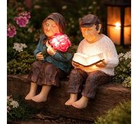Garden Mile Décoration de jardin en résine solaire résistante aux intempéries pour grand parent assis - Décoration de jardin pour terrasse, balcon, jardin - Statue de jardin solaire