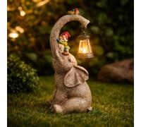 Garden Mile Grande décoration de jardin en forme d'éléphant avec lanterne solaire - Décoration de jardin en résine résistante aux intempéries - Statue d'éléphant à énergie solaire à DEL pour