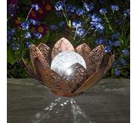 Garden Mile Grande lampe solaire à changement de couleur - 27 cm - Lanterne solaire lotus résistante aux intempéries avec effet silhouette bronze - Lanterne damassée avec lumières LED à changement de