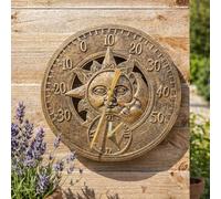 garden mile® Horloge Murale Vintage Soleil et Lune Effet Bronze - Jardin Étanche et Résistante Aux Intempéries - Décorative pour Intérieur ou Extérieur