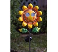 Garden Mile Lampe solaire de jardin en forme de tournesol avec yeux LED clignotants, étanche et peinte à la main en métal pour extérieur, allée, pelouse et terrasse, décoration de jardin