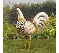 Garden Mile Lampe solaire LED, coq et poules, avec effet cuivre-bronze, silhouette en métal, sculptures d'animaux de jardin, éclairage LED, ornements de jardin époustouflants, décoration (poulets)