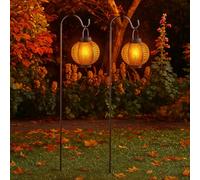 Garden Mile Lot de 2 lanternes solaires à LED à suspendre - Éclairage extérieur - Effet flamme sur crochets - Lanternes de jardin avec crochets - Éclairage d'automne pour jardin - Lot de 2 grandes