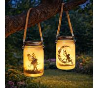 Garden Mile Lot de 2 lanternes solaires à suspendre pour jardin, décorations d'extérieur Mason Jar avec 30 LED lucioles, lanternes solaires de jardin, lot de 2