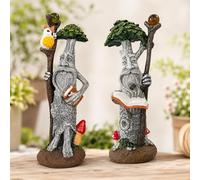 Garden Mile Lot de 2 Statues de Jardin en Résine Imperméable de 22 cm avec Effet Pierre Traditionnel, Figurines Féériques avec Nains pour Décoration Extérieure
