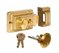Garden Mile Verrou de porte nocturne à 3 clés - Laiton poli - Serrure de porte d'entrée extra de sécurité pour portail, abri de jardin, loquet plat intelligent