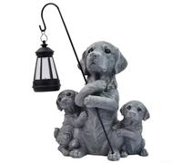 Garden Pathway Statue de chien Lampe solaire Gris/jaune (gris) | Fonctionne à l'énergie solaire, construction en résine, finition gris jaune, 28 x 12 x 32 cm, décoration de chemin
