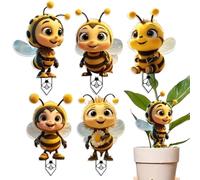 Garden Stakes Decor - 2D Acrylic Honeybee Yard Stakes Set, Easy Install Lawn Art Ornaments, Outdoor Decorative Garden Stake for Patio Porch Lawn Pathway Flower Pots, 5 Piece Set 5.91 inches