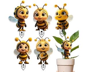 Garden Stakes Decor - 2D Acrylic Honeybee Yard Stakes Set, Easy Install Lawn Art Ornaments, Outdoor Decorative Garden Stake for Patio Porch Lawn Pathway Flower Pots, 5 Piece Set 5.91 inches