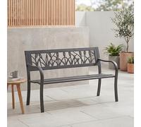 Garden Vida Banc de jardin en acier, motif tulipe, 3 places, meuble d’extérieur, pour parc et patio, Noir