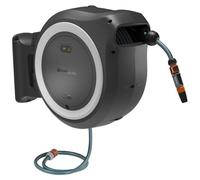 Gardena Dévidoir mural PowerRoll XL – Enrouleur 18 V sans fil, tuyau 35 m, batterie 2,5 Ah, blanc