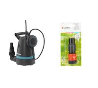 Gardena Pompe submersible eau claire 8600, Acier inoxydable, Noir, Bleu, jusqu'à 8.600 l/h & Set de Raccordement Grand Débit pour Pompes de Gardena : Raccord de Tuyau