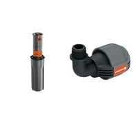 Gardena Turbine escamotable T 200 Gris 30 x 20 x 20 cm & Coude 90° Mâle de Pièce pour Raccordement à l'Extrémité du Tuyau, 25 mm X 1/2", Technologie de Raccordement Quick&Easy