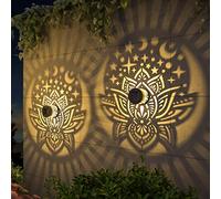 Gardencave Lot de 4 lampes solaires de clôture - Lampes solaires en métal avec motif lotus - Lampe solaire étanche pour clôture de jardin, terrasse, cour, décoration