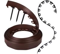 GARDENIX Bordure de pelouse flexible en plastique - Marron - 10 m - 20 piquets - Hauteur : 8 cm - Résistant aux intempéries - Bordure de parterre de fleurs - Pour jardins et tondeuses robots tondeuses