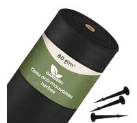GARDENIX Toile Anti-Mauvaises Herbes 160 m² avec 50 piquets d'ancrage 160 m² (1,6 m x 100 m) - Perméable à l'eau 80 g/m² - Noir - Film résistant aux UV - pour Parterre surélevé, Film Anti-Mauvaises