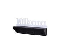 Garderobe murale HWC-D41 Willkommen 4 crochets massifs 30x60x13cm noir blanc