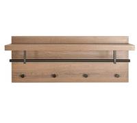 Garderobe murale, patère murale coloris chêne et métal noir - Longueur 75 x Profondeur 26 x Hauteur 30 cm - -