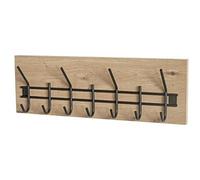 Garderobe murale, patère murale en bois coloris chêne clair et métal noir - longueur 60 x profondeur 10 x hauteur 20 cm - -