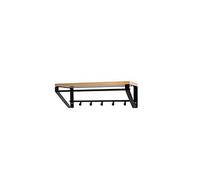 Garderobe murale / patère murale en métal laqué noir et MDF coloris chêne - Longueur 70 x Hauteur 23 x Profondeur 30 cm --