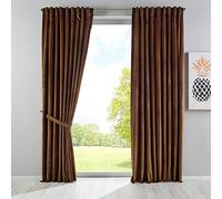 Gardinenbox 20357 Milano Lot de 2 Rideaux occultants en Velours Opaques à Passants, avec Cordon de Serrage et Bande à Repasser pouvant être raccourcis Taupe 280 x 135 cm