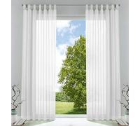 Gardinenbox 61000CN Lot de 2 Rideaux Transparents en Voile à Passants avec Fermeture en Plomb Blanc 225 x 140 cm