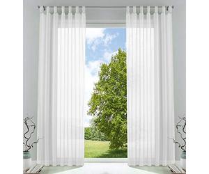 Gardinenbox 61000CN Lot de 2 Rideaux Transparents en Voile à Passants avec Fermeture en Plomb Blanc 225 x 140 cm