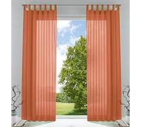 Gardinenbox Lot de 2 Rideaux Transparents en Voile pour Le Salon - avec Bande de Plomb - 100% Polyester - Terre Cuite - H 245 x l 140 cm