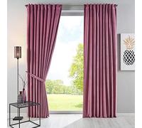 Gardinenbox Milano 20357 Lot de 2 Rideaux occultants en Velours Opaques à Passants avec Cordon à Repasser Noir/Rose Vieilli Hauteur x l 235 x 135 cm