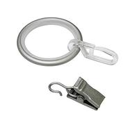 Gardinia Anneaux à Rideaux pour tringles à Rideaux de Ø19 mm, Inserts coulissants, Crochets et Pinces à Plis, Série Kira, 10 pièces, Métal, Argenté