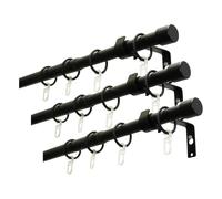 GARDINIA Jeu de Tringles à Rideaux Cap 1 Rail Ø 19/16 cm 120-190 cm, Noir Mat, Extensible des 2 Côtés (Lot de 3)