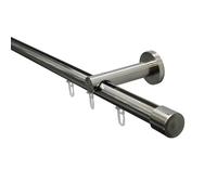 GARDINIA Set de tringles à rideaux Isa, 1 rail avec roulement intérieur II, garniture complète avec supports, embouts et glisseurs, Ø 20 mm, 220 cm, aspect inox