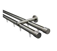 Gardinia Set de Tringles à Rideaux Isa, 2 Voies avec Rail Intérieur II, Diamètre 20 mm, Longueur 160 cm, Aspect Acier Inoxydable