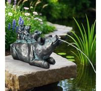 Garghilé solaire avec pompe, statuette d'étang avec pompe solaire et jeu d'eau, décoration de jardin en polyrésine effet bronze, fontaine solaire pour bassin de jardin et cours d'eau