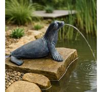 Gargouille solaire avec pompe - Figurine de bassin avec pompe solaire et jeu d'eau - Décoration de jardin en polyrésine aspect bronze - Fontaine solaire pour étang de jardin et cours d'eau (phoque de
