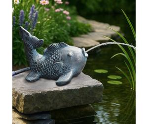 Gargouille solaire avec pompe - Figurine de bassin avec pompe solaire et jeu d'eau - Décoration de jardin en polyrésine aspect bronze - Fontaine solaire pour étang de jardin et cours d'eau (poisson
