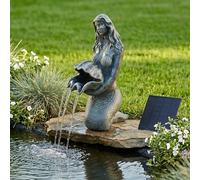 Gargouille solaire avec pompe - Figurine sirène avec pompe solaire et jeu d'eau - Décoration de jardin en polyrésine aspect bronze - Fontaine solaire pour étang de jardin et cours d'eau - 27 x 14 x 13