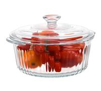 GARIOUANS Plat à four en verre rond 2,4 L avec couvercle, batterie cuisine pour cuisson homogène et usage polyvalent au four