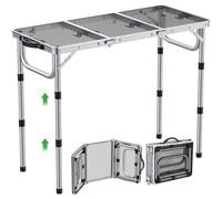 GARLLEN Table de Barbecue Pliante 88x40x70cm avec Plateau en Maille-Argent | Table Pliante Exterieur à 3 Hauteurs Réglables en Maille,Table de Pique-nique Portable,Légère 3.3kg,pour Plage,Jardin,BBQ